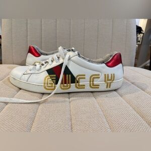 Gucci White Leather Web Detail Ace Low Top Sneakers